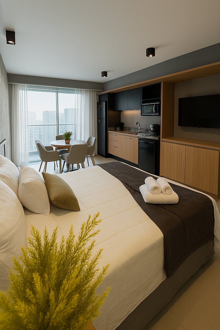 Studio Moderno em Salvador c/ Rooftop Sensacional
